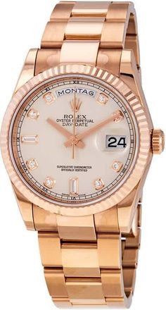 Rolex Day-Date Ivory Diamond Dial Automatic Midsize 18kt Everose Gold President Watch 118235IVDP