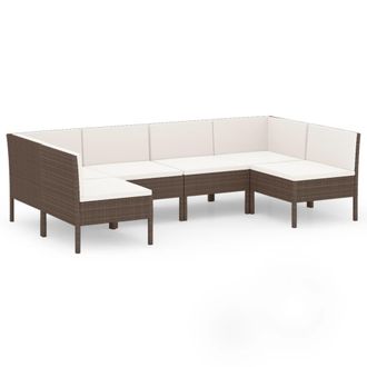 vidaXL Set Muebles De Jard&iacute;n 6 Pzas Y Cojines Rat&aacute;n Sint&eacute;tico Marr&oacute;n Vidaxl