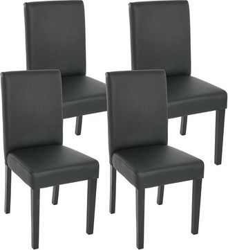 Hhg Juego de 4 sillas de comedor Silla de cocina Littau, polipiel, negro mate, patas oscuras