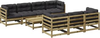 vidaXL Set De Sof&aacute;s Jard&iacute;n 8 Pzas Con Cojines Madera Pino Impregnada Vidaxl