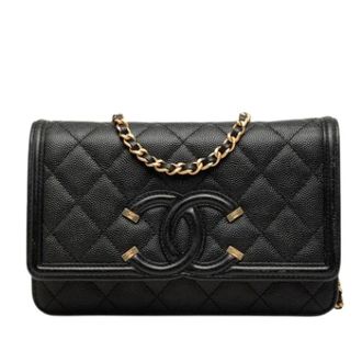 Chanel Pre-owned Wallet on Chain - Dames - Pre-owned - Zwart - Maat: ONE Size Leer