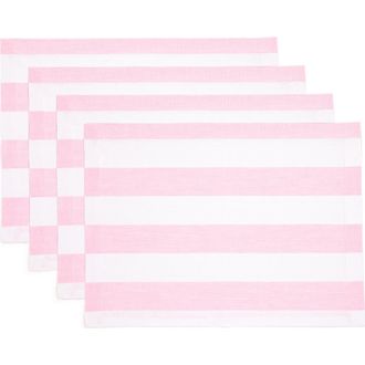 Solino Home Linen Placemats - Cabana Stripe, 14 x 19 in Cherry Blossom And White at Nordstrom, Size Medium