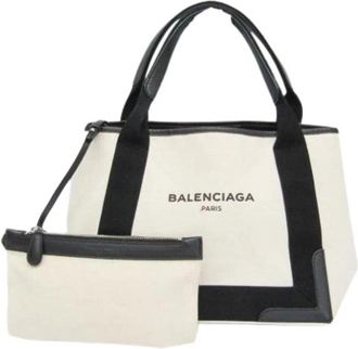 Balenciaga Pre-owned Navy Cabas S Tote Bag - Dames - Vintage Shopper - Wit - ONE Size - Leer - Vintage