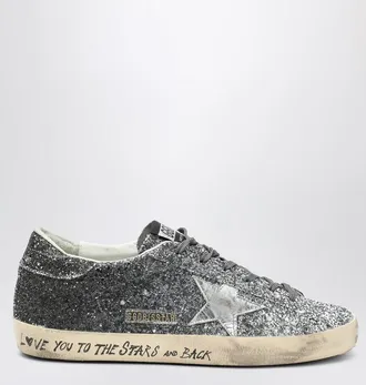 Golden Goose Silver/Black Glitter Super-Star Sneakers