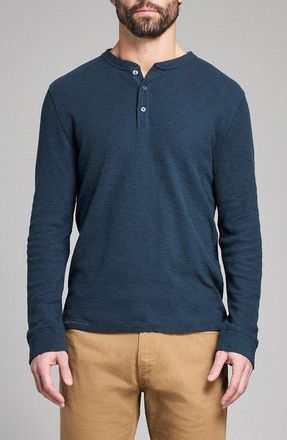 Billy Reid Slub Tuck Henley in Carbon Blue at Nordstrom, Size Xx-Large