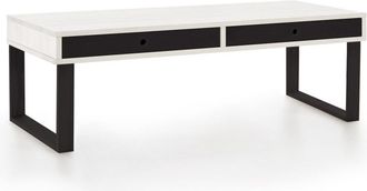 HOGAR 24 Mesa de centro de madera maciza natural, color blanco y negro