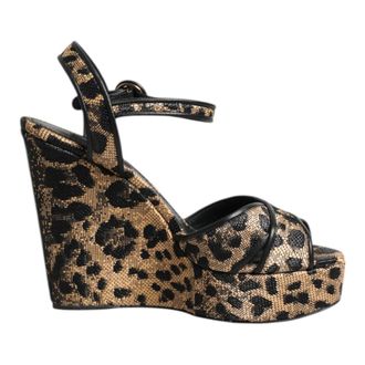 Dolce & Gabbana Wedges, female, Brown, Size: 7 US Leopard Wedge Ankle Strap Sandals