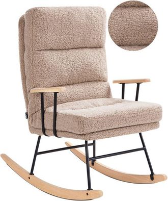 Beliani Rocking Chair Boucle Upholstery Teddy Reclining Back Metal and Rubber Wood Legs Living Room Beige Eskelin