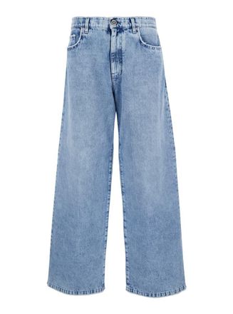 Versace Light Blue Five Pocket Jeans With Logo Patch In Denim Woman