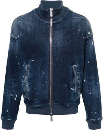 Dsquared2 Navy Blue Logo-Print Denim Bomber