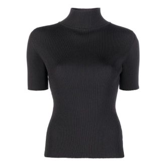 Off-white (WMNS) Off-White Logo-Trim Ribbed T-shirt Black OWHF010C99KNI0011009