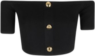 Elisabetta Franchi Overhemden, Dames, Zwart, S, Off-the-Shoulder Ribbed Crop Top met knoopdetail