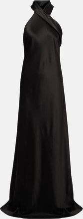 Galvan Abito lungo in raso con scollo allamericana