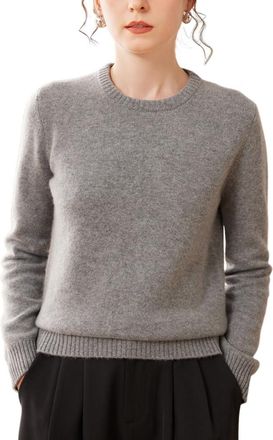 Dissa Women Cashmere Jumper Grey Crewneck Knitted Jumper Long Sleeve Relaxed Cashmere Wool Thick Solid Color Ladies Sweater,UK 12,SPR2448