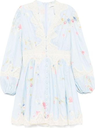 Zimmermann Lucky Lace Plunge Mini Dress - Womens - Linen/Flax/Cotton/Polyester