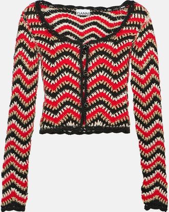 Ganni Crochet cropped cotton cardigan