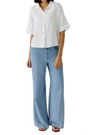 Oui Wide Leg Jeans In Mid Blue Washed