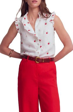 Boden Isabel Embroidered Linen Sleeveless Button-Up Shirt in Floral Embroidery at Nordstrom, Size 14
