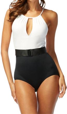 Carmen Marc Valvo Cosmopolitan Elizabeth High Neck One Piece Swimsuit In Cmv Black And White