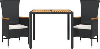vidaXL Vidaxl - Set Comedor De Jard&iacute;n 3 Pzas Con Cojines Rat&aacute;n Sint&eacute;tico Negro