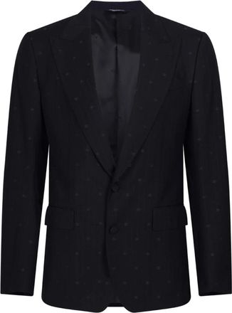 Dolce & Gabbana Double-Breasted Mikado Shantung Zijden Pak - Heren - Blazers - Zwart - XL - Leer - Jassen