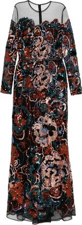 Elie Saab Jurk met pailletten en bloemenpatroon - Zwart