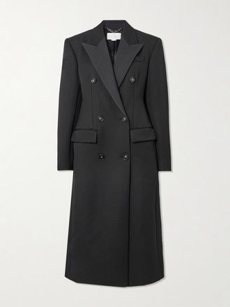 Stella McCartney Cappotto Doppiopetto In Twill Con Finiture In Raso - Nero