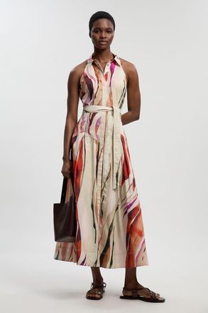 Karen Millen Marble Print Halter Midi Shirt Dress in Multi at Nordstrom, Size 12