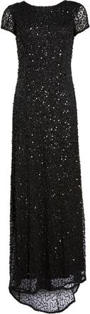 Adrianna Papell Short Sleeve Sequin Mesh Gown in Black at Nordstrom, Size 14