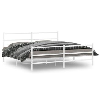 Berkfield Home Metal Bed Frame without Mattress with Footboard&not;White 183x213cm in White | Size: 183x213 cm