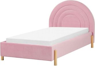Beliani Beliani - Retro Half-Round Headboard Bed eu Single Size 3ft Velvet Upholstery Slatted Base Wooden Legs Pink Anet