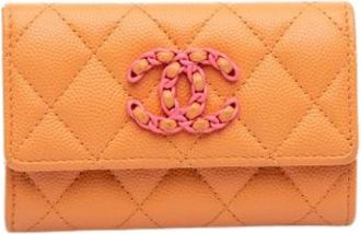 Chanel Pre-owned Quilted Card Holder - Dames - Vintage Accessoires - Oranje - ONE Size - Leer - Vintage