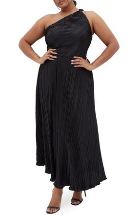 City Chic Kamila Metallic One-Shoulder Maxi Dress in Black at Nordstrom, Size Xxxs