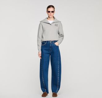 Sandro Rhinestone barrel jeans