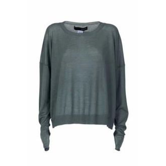 Isabel Benenato Round-neck Knitwear, female, Green, S, Green Cashmere Silk Jumper Oversized Style