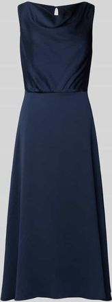 Swing Cocktailkleid in Midil&auml;nge mit Wasserfall-Ausschnitt in Dunkelblau, Gr&ouml;&szlig;e 34