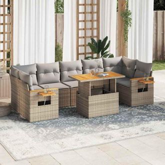 vidaXL Set Sof&aacute;s Jard&iacute;n Y Cojines 8 Pzas Rat&aacute;n Sint&eacute;tico Acacia Beige Vidaxl