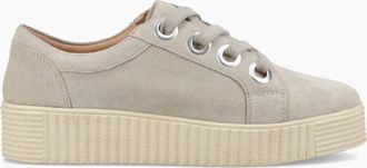 Hush Puppies Womens Hush Puppies TAMSIN SUEDE Womens Casual Trainers Taupe - Cream - Size: 4