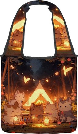 Generic Colorful Cartoon Kitten Reversible Canvas Shoulder Tote - Double-Sided Print, 12oz Cotton, 27cm Drop, Fold-Flat Bag for Travel, Shopping, Street Outin