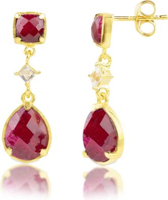 MAX + STONE 18k Gold Over Sterling Silver 7.5 CT. TW 3 Stone Gemstone Dangle Earrings