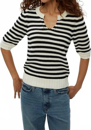 Michael Stars Rosanna Striped Puff Sleeve Sweater In Black