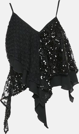 The Attico Black Sequin And Lace Thelma Crop Top