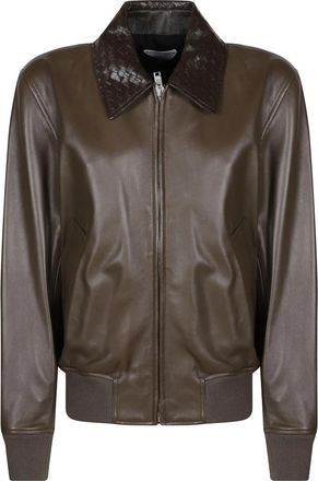 Bottega Veneta Glanzende Blousonjas van Leer - Dames - Leren en Su&egrave;de Jassen - Groen - XS - Leer - Jassen