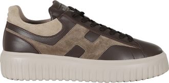 Hogan Brown H Stripes Smooth Leather Suede Rubber Sole Sneakers