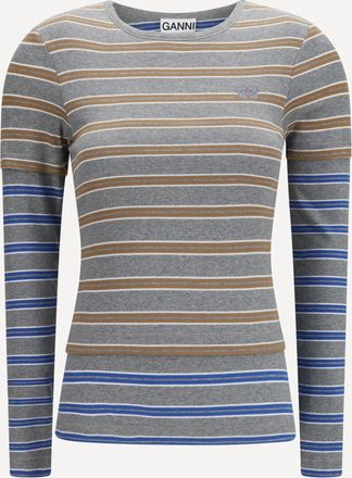 Ganni Double-sleeve striped cotton T-shirt Female M