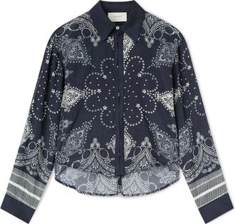 Motivi Overhemden, Dames, Blauw, XS, Katoen, Muslin Shirt with Print