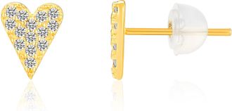MAX + STONE Real 10k Yellow Gold Cubic Zirconia Heart Stud Earrings