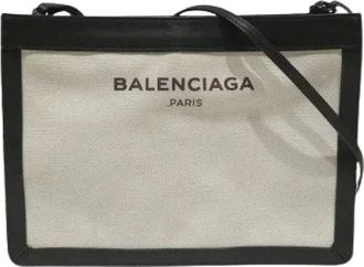 Balenciaga Pre-owned Cross Body Bags, male, Beige, Size: ONE SIZE Pre-owned Navy Pochette Leather Shoulder Bag
