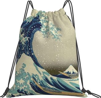 Generic Japanese Hokusai The Great Wave Of Kanagawa Men Women Drawstring Backpack Waterproof Drawstring Bag Lightweight Sports Rucksack For Picnic Travel Camp