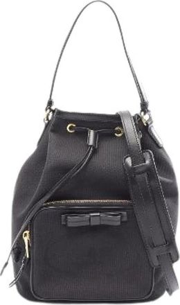 Prada Pre-owned Logo Jacquard Canvas Leder 2way Handtas - Dames - Vintage Tas - Zwart - ONE Size - Leer - Vintage